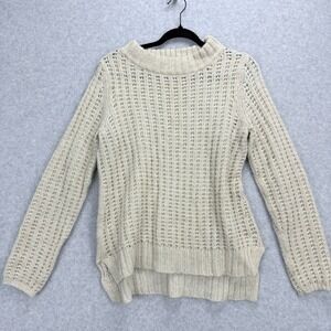 Field Flower Open Knit Sweater Women Medium Cream Coquette, Minimalist, Coastal
